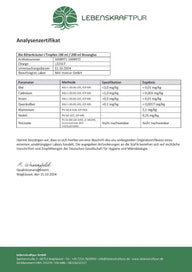 Analysezertifikat für Bio Bitterkräuter Tropfen, Schadstoffe, Schwermetalle und Pestizide geprüft
