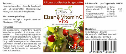 Eisen & Vitamin C Vita 90 Kapseln im Glas