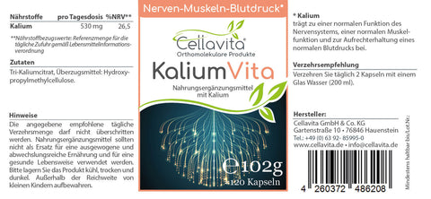 Kalium - 120 Kapseln im Glas - (Nerven-Muskeln-Blutdruck)