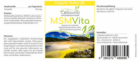 MSM - Organischer Schwefel - 150 Kapseln im Glas