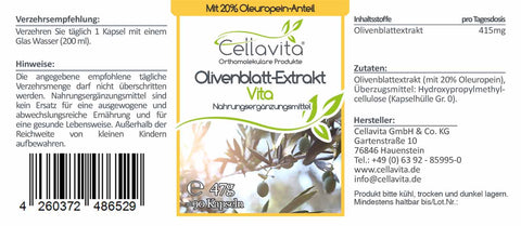 Olivenblatt-Extrakt mit 20% Oleuropein-Anteil | 90 Kapseln