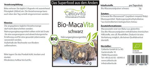 Bio-Maca Vita schwarz - 180 Kapseln im Glas