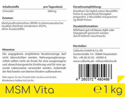 MSM - Zolfo biologico 1000g (puro al 99,9%)