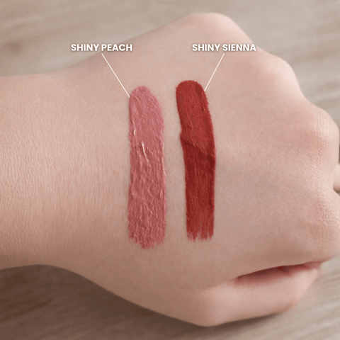 Lipgloss Farbswatch Shiny Peach und Shiny Sienna