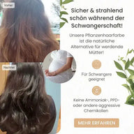 Vorher-Nachher-Vergleich von Haaren nach pflanzlicher Haarfarbe, Schwangerschaft, sichere Haarpflege