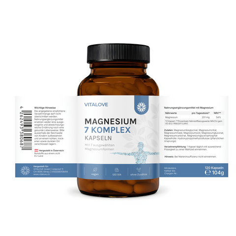 Magnesium 7 Komplex Kapseln – 7 Magnesiumformen – 120 Kapseln