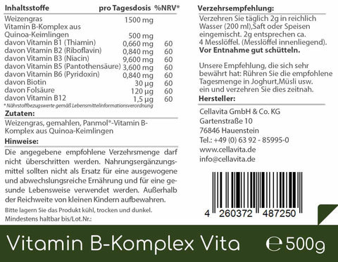 Vitamin B-Komplex Vita 250-Tagesvorrat 500g Vorratsbeutel