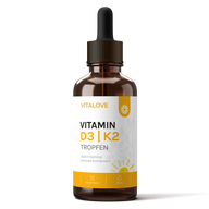 VITALOVE Vitamin D3 K2 Tropfen mit MK7 All-Trans, 50 ml – Produktflasche von vorne