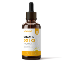 VITALOVE Vitamin D3 K2 Tropfen mit MK7 All-Trans, 50 ml – Produktflasche von vorne