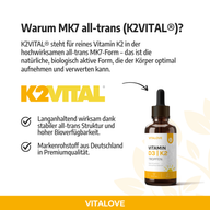 Infografik zur Vitamin-K2-Form MK7 All-Trans in den VITALOVE D3 K2 Tropfen
