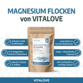 Infografik mit Produktinformationen zu VITALOVE Zechsteiner Magnesium Flocken für Badeanwendungen