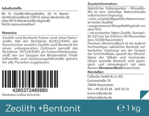 Poudre de zéolithe + bentonite premium 1kg (sac de rangement)