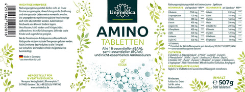 Amino - Tabletten - 1000 mg Aminosäure pro Tablette - 500 Tabletten