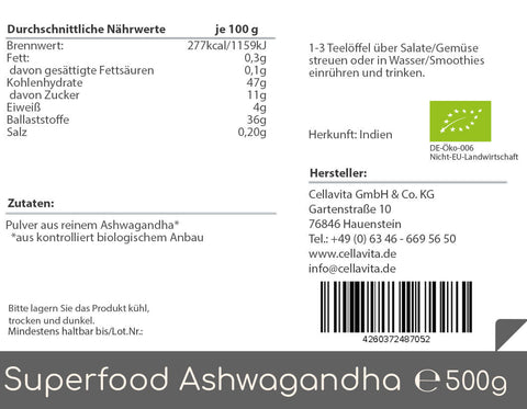 Ashwagandha Bio - 500g Polvere (Superfood)