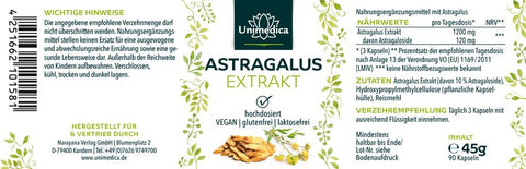 Astragalus Extrakt - 1.200 mg - 10% Astragaloside - 90 Kapseln
