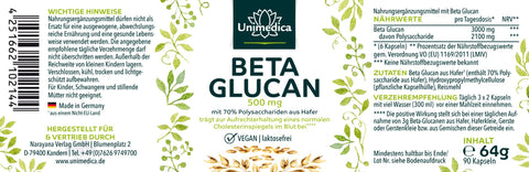 Beta Glucan - 70% polysaccharides d'avoine - 90 gélules contenant 500 mg de Beta Glucan chacune