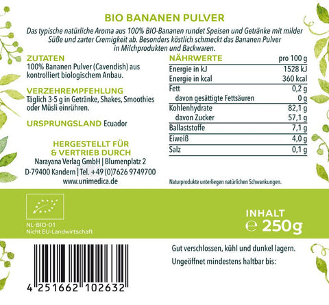 Bio Bananen Pulver - naturrein - 250 g