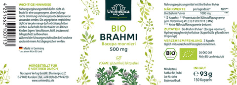 Bio Brahmi - 1.000 mg pro Tagesdosis - 150 Kapseln