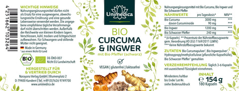 Bio Kurkuma & Ingwer mit Bio Pfeffer (schwarz) - 180 Kapseln