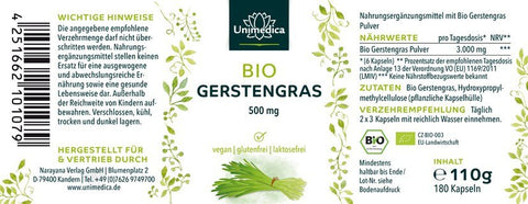 Bio Gerstengras - 3.000 mg pro Tagesdosis - 180 Kapseln