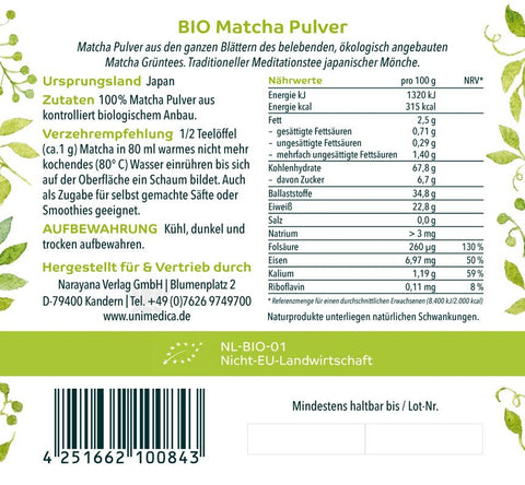 Bio Matcha Pulver - 100 g - traditioneller japanischer Grüntee