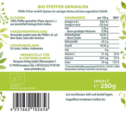 Bio Pfeffer schwarz - gemahlen - 250 g