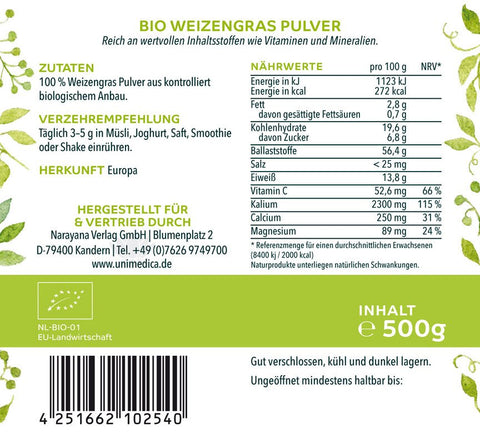Bio Weizengras Pulver - naturrein - 500g
