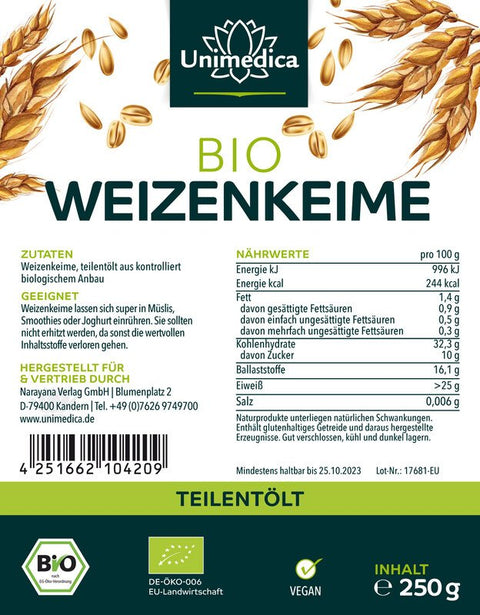Bio Weizenkeime - teilentölt - 250 g