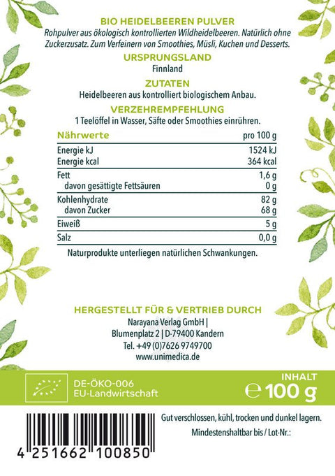 Bio Wild Heidelbeeren Pulver - 100 g