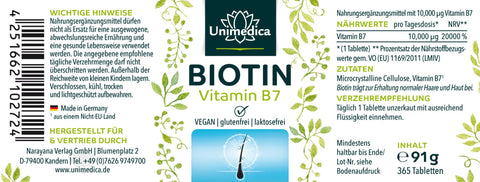 Biotin - Vitamin B7 - 365 Tabletten