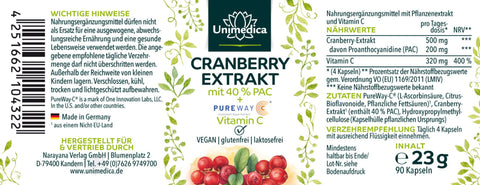 Cranberry Extrakt - 500 mg pro Tagesdosis - mit Vitamin C - 90 Kapseln