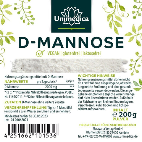D-Mannose - 2000 mg pro Tagesportion - 200 g Pulver