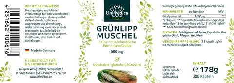 Grünlippmuschel - 500 mg hochdosiert - 300 Kapseln