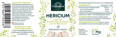 Hericium Extrakt - 1000 mg pro Tagesdosis - mit 30% Polysacchariden und 5% Beta Glucan - 120 Kapseln