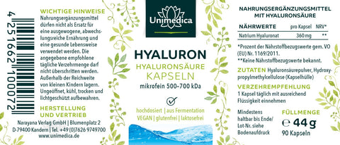 Hyaluron - 360 mg pro Tagesdosis - mikrofein 500-700 kDa - hochdosiert - 90 Kapseln