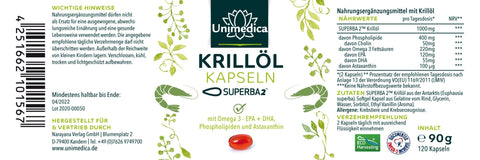 Krillöl SUPERBA 2TM - reich an Omega-3-Fettsäuren EPA + DHA - 120 Softgelkapseln
