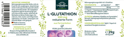 L-glutatione ridotto - 300 mg, dose elevata, da fermentazione naturale, 60 capsule