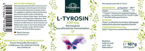 L-Tyrosin - 650 mg - 240 Kapseln