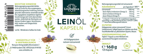 Olio di lino con acidi grassi omega vegetali 3-6-9 - 1.000 mg - 120 capsule softgel