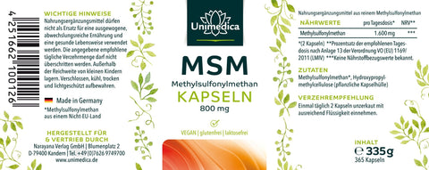MSM - 800 mg haute concentration - 365 gélules