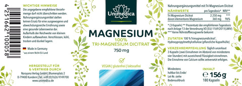 Magnesium - Tri-Magnesium Dicitrat - 360 mg elementares Magnesium pro Tagesdosis - 180 Kapseln