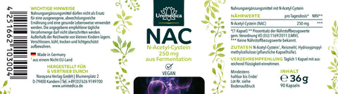 NAC - 250 mg - N-Acetyl-Cystein aus natürlicher Fermentation - 90 Kapseln