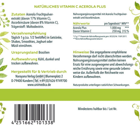 Vitamine C Naturelle Acérola Plus - 25% Vitamine C - 200g