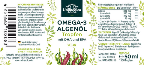 Gouttes d'huile d'algues oméga 3 avec DHA et EPA - 50 ml