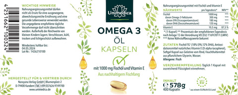 Olio di pesce Omega 3 - da pesca sostenibile - 1000 mg - 400 capsule