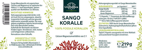 Sango Koralle - 100 % Fossile Korallen - 3.300 mg pro Tagesdosis - 180 Kapseln