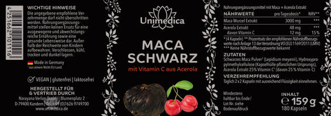 Schwarzes Maca mit Vitamin C aus Acerola - 180 Kapseln