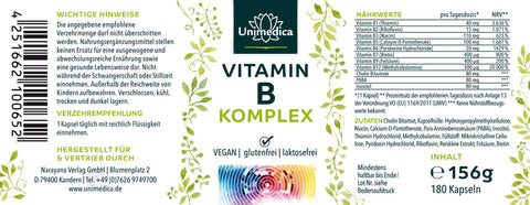 Vitamin B-Komplex - hochdosiert - 180 Kapseln