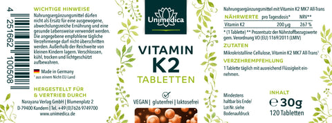 Vitamin K2 - 200 µg - MK7-All-trans - 120 Tabletten