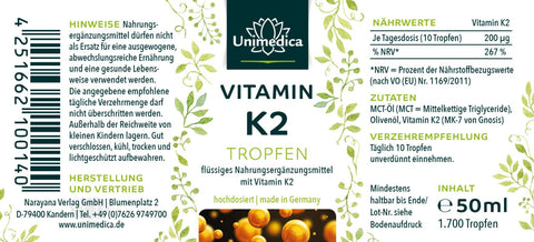 Gouttes de vitamine K2 - 200 mg - MK7 All-trans - haute dose - 50 ml
